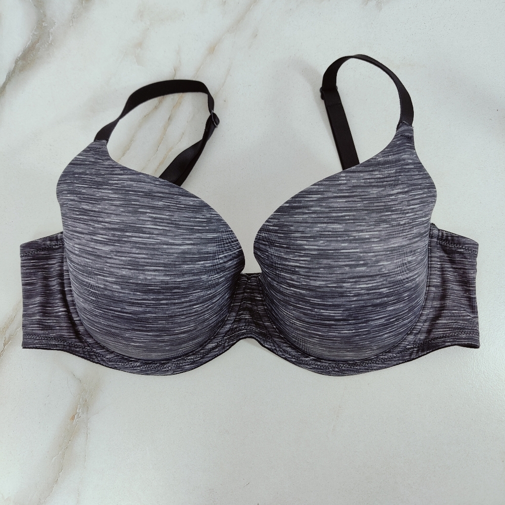 Victoria's Secret PINK Black Grey Stripe Wear Everywhere Lightly Lined Bra, 36DD